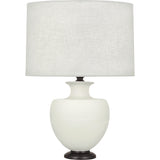 Robert Abbey Matte Lily Michael Berman Atlas Table Lamp Matte Lily Glazed Ceramic with Deep Patina Bronze Accents Oyster Linen Shade