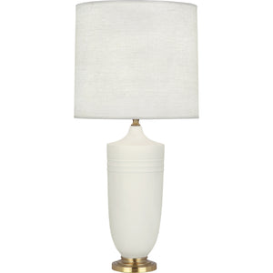 Robert Abbey Matte Lily Michael Berman Hadrian Table Lamp Matte Lily Glazed Ceramic with Modern Brass Accents Oyster Linen Shade