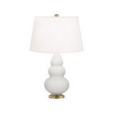 Robert Abbey Matte Lily Small Triple Gourd Accent Lamp Matte Lily Glazed Ceramic with Antique Natural Brass Finished Accents Pearl Dupioni Fabric Shade