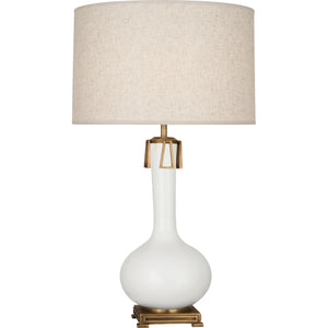 Robert Abbey Matte Lily Athena Table Lamp Matte Lily Glazed Ceramic with Aged Brass Accents Open Weave Heather Linen Shade