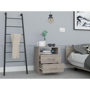 English Elm Napoles Modern Nightstand with Two Smooth-Glide Drawers, Top Shelf & Metal Handles — Compact Gray B20092101