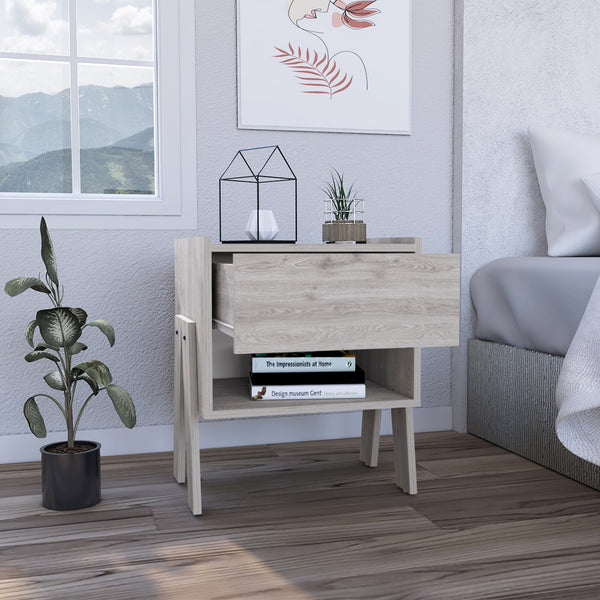English Elm Joy Nightstand with Spacious Drawer and Open Shelf, Sleek Handle-Free Design for Small Spaces Gray 22.8 L x 20.9 W x 5.9 H B07091918