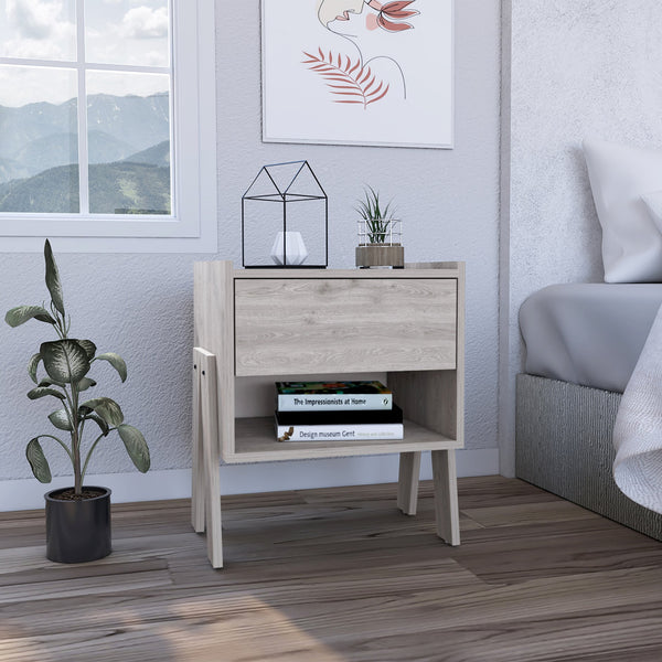 English Elm Joy Nightstand Sleek Modern End Table with Spacious Drawer and Open Shelf for Smart Bedroom Storage Gray 22.8 L x 20.9 W x 5.9 H B20091918