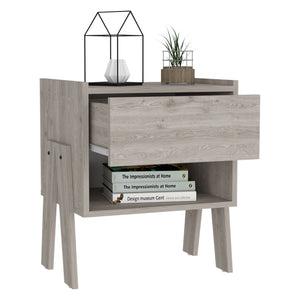 English Elm Joy Nightstand with Spacious Drawer and Open Shelf, Sleek Handle-Free Design for Small Spaces Gray 22.8 L x 20.9 W x 5.9 H B07091918