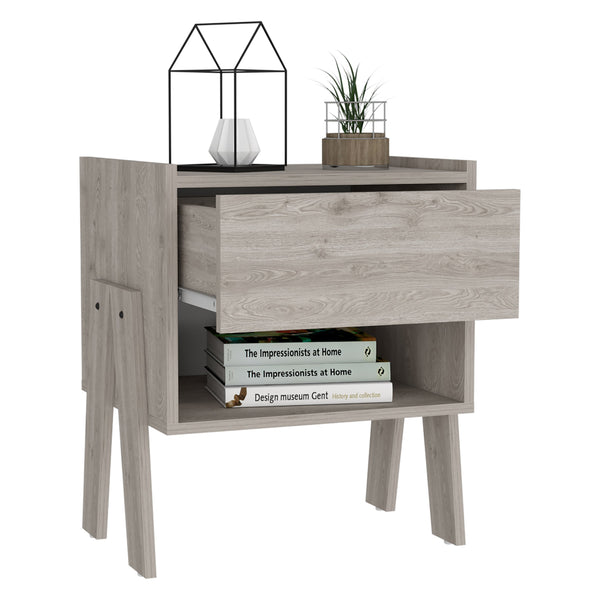English Elm Joy Nightstand Sleek Modern End Table with Spacious Drawer and Open Shelf for Smart Bedroom Storage Gray 22.8 L x 20.9 W x 5.9 H B20091918