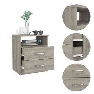 English Elm Napoles Modern Nightstand with Two Smooth-Glide Drawers, Top Shelf & Metal Handles — Compact Gray B20092101