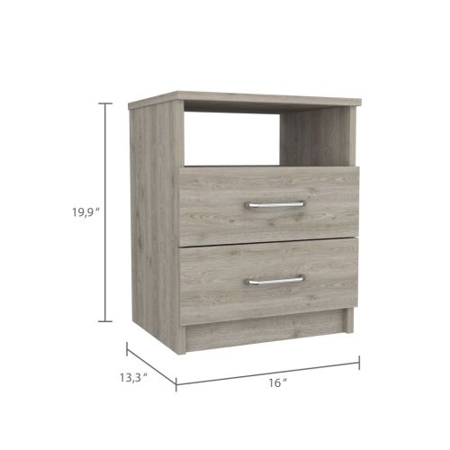 English Elm Napoles Modern Nightstand Gray with Two Smooth-Glide Drawers, Shelf & Compact Space-Saving Design B07092101