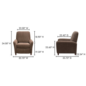 Moe's Home Luna Recliner Chair - Luxurious Top-grain Leather, Manual Push-back Comfort, Elegant Design & Style Brown Upholstery, 100% Polyester,Rubber Wood And Plywood Frame Mm-1000-03
