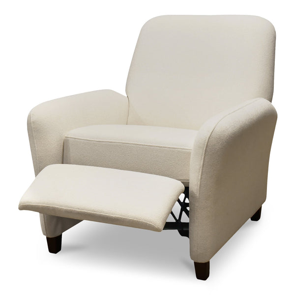 Moe's Home Luna Recliner Chair - Luxurious Top-grain Leather, Manual Push-back Comfort, Elegant Design & Style White Upholstery, 100% Polyester,Rubber Wood And Plywood Frame Mm-1000-18