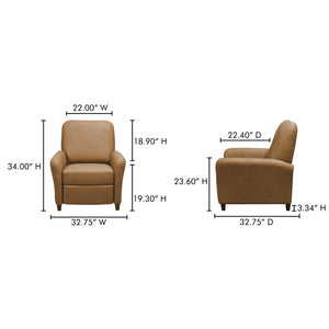 Moe's Home Luna Recliner Chair - Luxurious Top-grain Leather, Manual Push-back Comfort, Elegant Design & Style Brown Upholstery, 100% Top Grain Leather,Rubber Wood And Plywood Frame Mm-1000-40