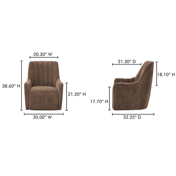 Moe's Home Bowie Swivel Chair - Luxurious High-back Design With 360° Swivel And Premium Brazilian Leather Upholstery Brown Upholstery, 100% Polyester,Rubber Wood And Plywood Frame Mm-1001-03