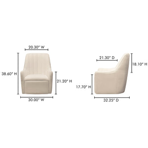 Moe's Home Bowie Swivel Chair - Luxurious High-back Design With 360° Swivel And Premium Brazilian Leather Upholstery White Upholstery, 100% Polyester,Rubber Wood And Plywood Frame Mm-1001-18