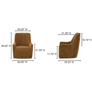 Moe's Home Bowie Swivel Chair - Luxurious High-back Design With 360° Swivel And Premium Brazilian Leather Upholstery Brown Upholstery, 100% Polyester,Rubber Wood And Plywood Frame Mm-1001-20