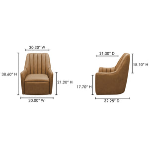 Moe's Home Bowie Swivel Chair - Luxurious High-back Design With 360° Swivel And Premium Brazilian Leather Upholstery Brown Upholstery, 100% Top Grain Leather,Rubber Wood And Plywood Frame Mm-1001-40
