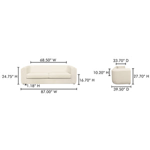 Moe's Home Alora Sofa - Elegant Contemporary Design With Removable Cushions For Ultimate Comfort And Style White Upholstery, 100% Polyester,Rubber Wood And Plywood Frame Mm-1002-18