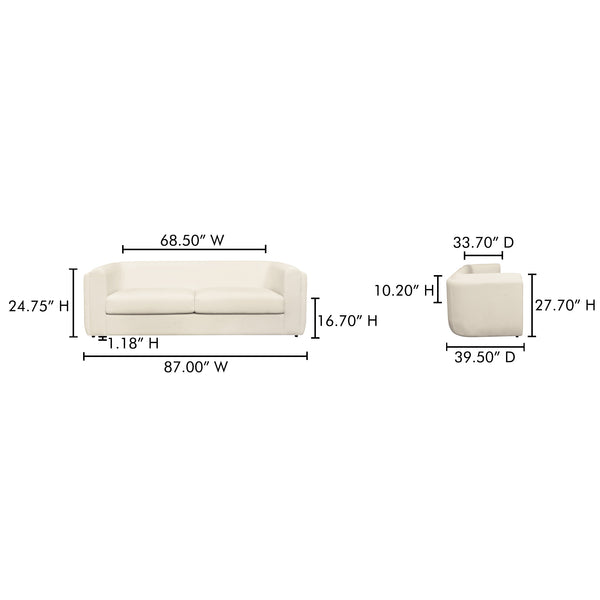 Moe's Home Alora Sofa - Elegant Contemporary Design With Removable Cushions For Ultimate Comfort And Style White Upholstery, 100% Polyester,Rubber Wood And Plywood Frame Mm-1002-18