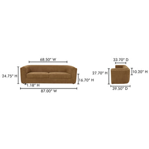 Moe's Home Alora Sofa - Elegant Contemporary Design With Removable Cushions For Ultimate Comfort And Style Brown Upholstery, 100% Polyester,Rubber Wood And Plywood Frame Mm-1002-20
