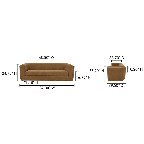 Moe's Home Alora Sofa - Elegant Contemporary Design With Removable Cushions For Ultimate Comfort And Style Brown Upholstery, 100% Polyester,Rubber Wood And Plywood Frame Mm-1002-20