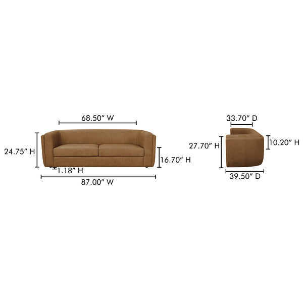 Moe's Home Alora Sofa - Elegant Contemporary Design With Removable Cushions For Ultimate Comfort And Style Brown Upholstery, 100% Top Grain Leather,Rubber Wood And Plywood Frame Mm-1002-40