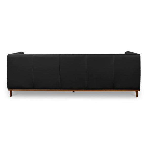 Moe's Home Fielder Sofa - Elegant Top-grain Leather Design With Modern Walnut Base And Timeless Tufted Details Black Upholstery, 100% Top Grain Leather,Rubber Wood And Plywood Frame Mm-1003-02