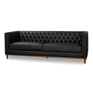 Moe's Home Fielder Sofa - Elegant Top-grain Leather Design With Modern Walnut Base And Timeless Tufted Details Black Upholstery, 100% Top Grain Leather,Rubber Wood And Plywood Frame Mm-1003-02