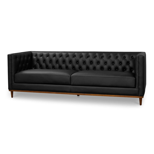 Moe's Home Fielder Sofa - Elegant Top-grain Leather Design With Modern Walnut Base And Timeless Tufted Details Black Upholstery, 100% Top Grain Leather,Rubber Wood And Plywood Frame Mm-1003-02