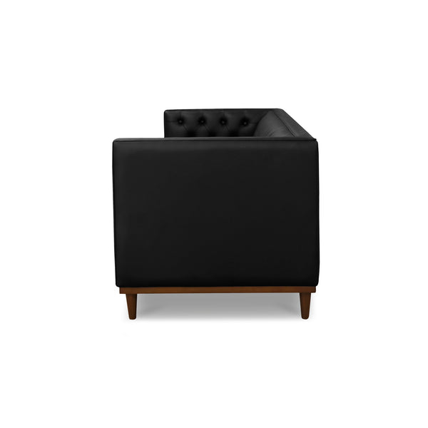 Moe's Home Fielder Sofa - Elegant Top-grain Leather Design With Modern Walnut Base And Timeless Tufted Details Black Upholstery, 100% Top Grain Leather,Rubber Wood And Plywood Frame Mm-1003-02