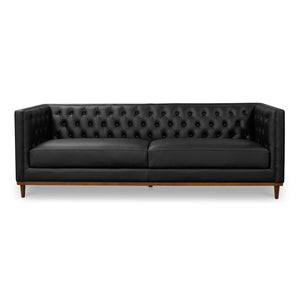Moe's Home Fielder Sofa - Elegant Top-grain Leather Design With Modern Walnut Base And Timeless Tufted Details Black Upholstery, 100% Top Grain Leather,Rubber Wood And Plywood Frame Mm-1003-02