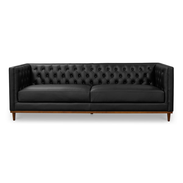 Moe's Home Fielder Sofa - Elegant Top-grain Leather Design With Modern Walnut Base And Timeless Tufted Details Black Upholstery, 100% Top Grain Leather,Rubber Wood And Plywood Frame Mm-1003-02