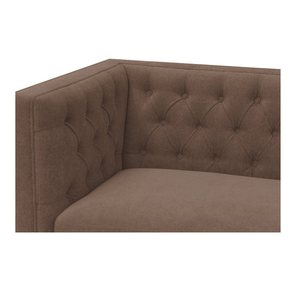 Moe's Home Fielder Sofa - Elegant Top-grain Leather Design With Modern Walnut Base And Timeless Tufted Details Brown Upholstery, 100% Polyester,Rubber Wood And Plywood Frame Mm-1003-03