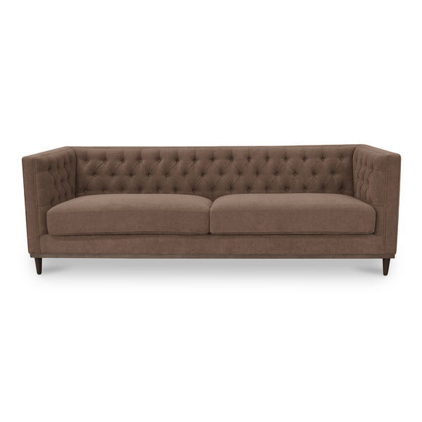 Moe's Home Fielder Sofa - Elegant Top-grain Leather Design With Modern Walnut Base And Timeless Tufted Details Brown Upholstery, 100% Polyester,Rubber Wood And Plywood Frame Mm-1003-03