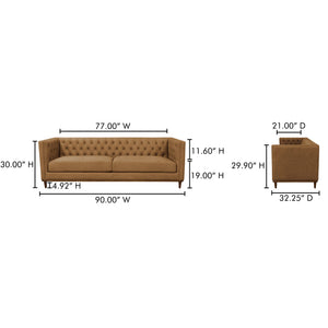 Moe's Home Fielder Sofa - Elegant Top-grain Leather Design With Modern Walnut Base And Timeless Tufted Details Brown Upholstery, 100% Top Grain Leather,Rubber Wood And Plywood Frame Mm-1003-40