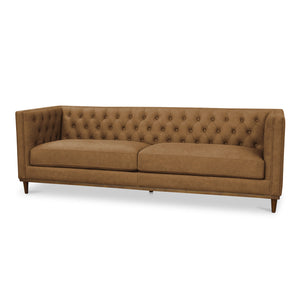 Moe's Home Fielder Sofa - Elegant Top-grain Leather Design With Modern Walnut Base And Timeless Tufted Details Brown Upholstery, 100% Top Grain Leather,Rubber Wood And Plywood Frame Mm-1003-40