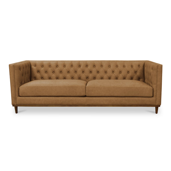 Moe's Home Fielder Sofa - Elegant Top-grain Leather Design With Modern Walnut Base And Timeless Tufted Details Brown Upholstery, 100% Top Grain Leather,Rubber Wood And Plywood Frame Mm-1003-40