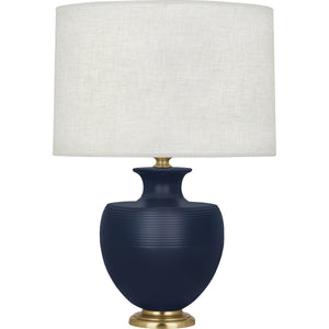 Robert Abbey Matte Midnight Blue Michael Berman Atlas Table Lamp Matte Midnght Blue Ceramic with Modern Brass Accents Oyster Linen Shade