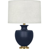 Robert Abbey Matte Midnight Blue Michael Berman Atlas Table Lamp Matte Midnght Blue Ceramic with Modern Brass Accents Oyster Linen Shade