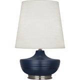 Robert Abbey Matte Midnight Blue Michael Berman Nolan Table Lamp Matte Midnight Blue Glazed Ceramic and Dark Antique Nickel Accents Oyster Linen Shade