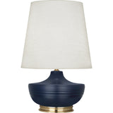 Robert Abbey Matte Midnight Blue Michael Berman Nolan Table Lamp Matte Midnight Blue Glazed Ceramic and Modern Brass Accents Oyster Linen Shade