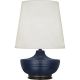 Robert Abbey Matte Midnight Blue Michael Berman Nolan Table Lamp Matte Midnight Blue Glazed Ceramic and Deep Patina Bronze Accents Oyster Linen Shade