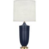 Robert Abbey Matte Midnight Blue Michael Berman Hadrian Table Lamp Matte Midnight Blue Glazed Ceramic and Modern Brass Accents Oyster Linen Shade