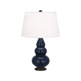 Robert Abbey Matte Midnight Blue Small Triple Gourd Accent Lamp Matte Midnight Blue Glazed Ceramic with Deep Patina Bronze Finished Accents Pearl Dupioni Fabric Shade