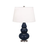 Robert Abbey Matte Midnight Blue Small Triple Gourd Accent Lamp Matte Midnight Blue Glazed Ceramic with Antique Silver Finished Accents Pearl Dupioni Fabric Shade