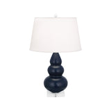 Robert Abbey Matte Midnight Blue Small Triple Gourd Accent Lamp Matte Midnight Blue Glazed Ceramic with Lucite Base Pearl Dupioni Fabric Shade