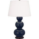 Robert Abbey Matte Midnight Blue Triple Gourd Table Lamp Matte Midnight Blue Glazed Ceramic with Deep Patina Bronze Finished Accents Pearl Dupioni Fabric Shade