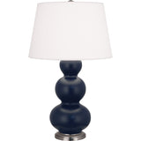 Robert Abbey Matte Midnight Blue Triple Gourd Table Lamp Matte Midnight Blue Glazed Ceramic with Antique Silver Finished Accents Pearl Dupioni Fabric Shade