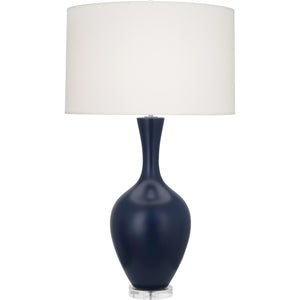 Robert Abbey Matte Midnight Blue Audrey Table Lamp Matte Midnight Blue Glazed Ceramic Fondine Fabric Shade