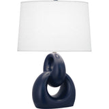 Robert Abbey Matte Midnight Blue Fusion Table Lamp Matte Midnight Blue Glazed Ceramic with Polished Nickel Accents Oval Oyster Linen Shade