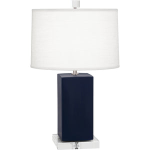 Robert Abbey Matte Midnight Blue Harvey Accent Lamp Matte Midnight Blue Glazed Ceramic Oyster Linen Shade With Self Fabric Top Diffuser