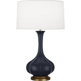 Robert Abbey Matte Midnight Blue Pike Table Lamp Matte Midnight Blue Glazed Ceramic with Aged Brass Accents Pearl Dupoini Fabric Shade