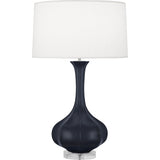 Robert Abbey Matte Midnight Blue Pike Table Lamp Matte Midnight Blue Glazed Ceramic Lucite Base Pearl Dupoini Fabric Shade